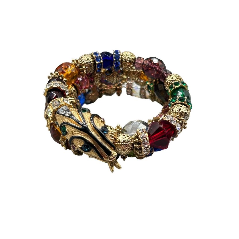 Snake Bracelet Coil Memory Wire Signed Sweet Romance Beaded Bracelet One Size